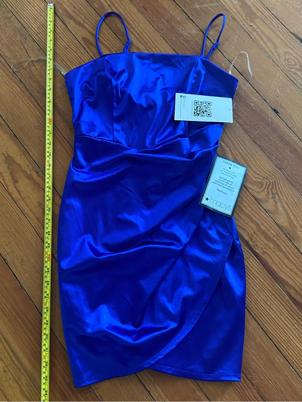 Emerald Sundae Electric Blue Satin Spaghetti-Strap Mini Dress